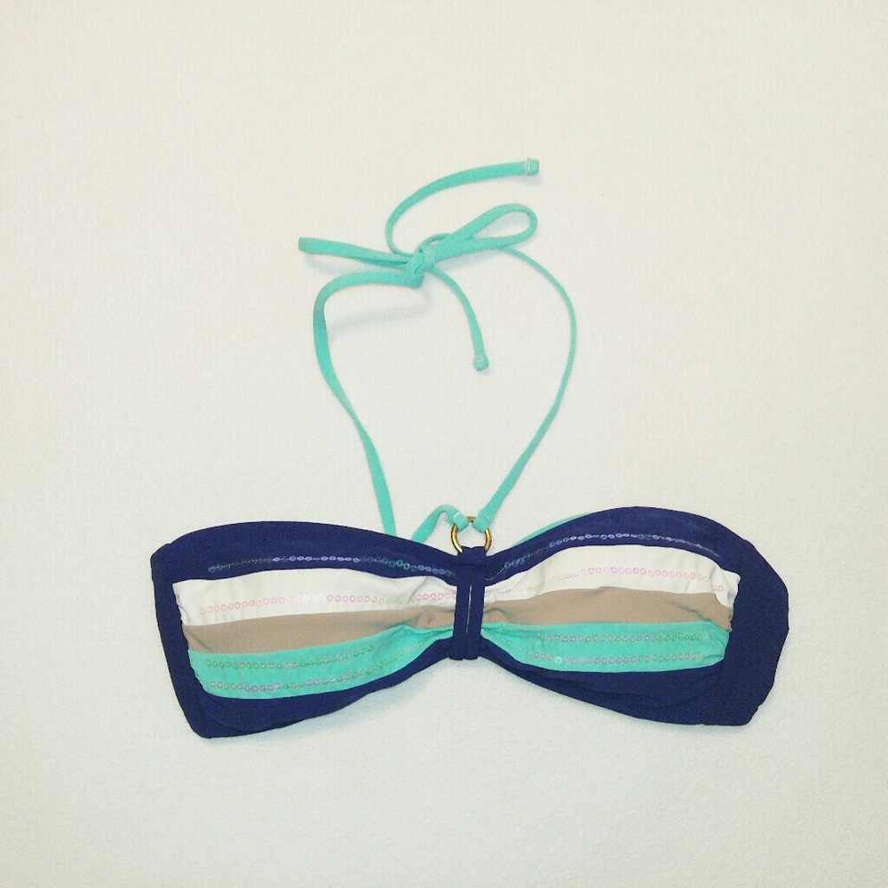 Sperry Color Block Sequins Halter Bikini Top Small - image 1